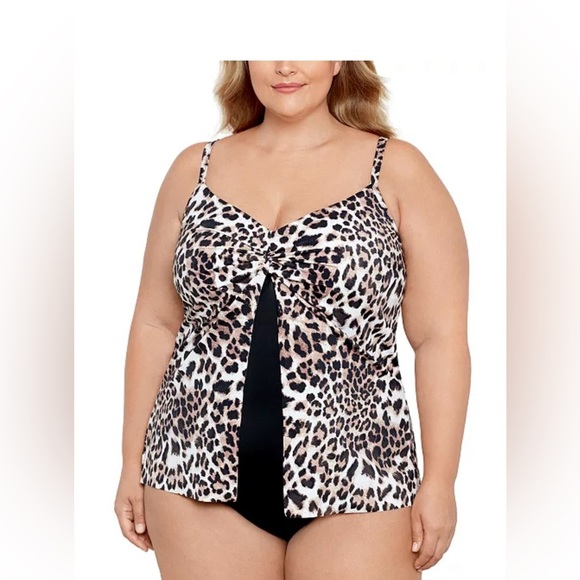 NWT Swim Solutions Plus Size Knotted Flyaway Fauxkini One-Piece Swimsuit 24W - Picture 1 of 3
